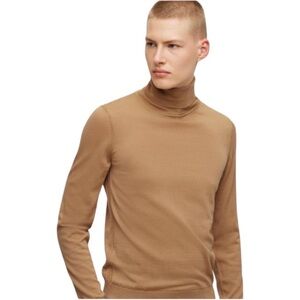 BOSS Slim Fit Finest Italian Yarn Wool Turtleneck Sweater L Tan